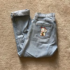 Brandy Melville boyfriend jeans w/kitten patches